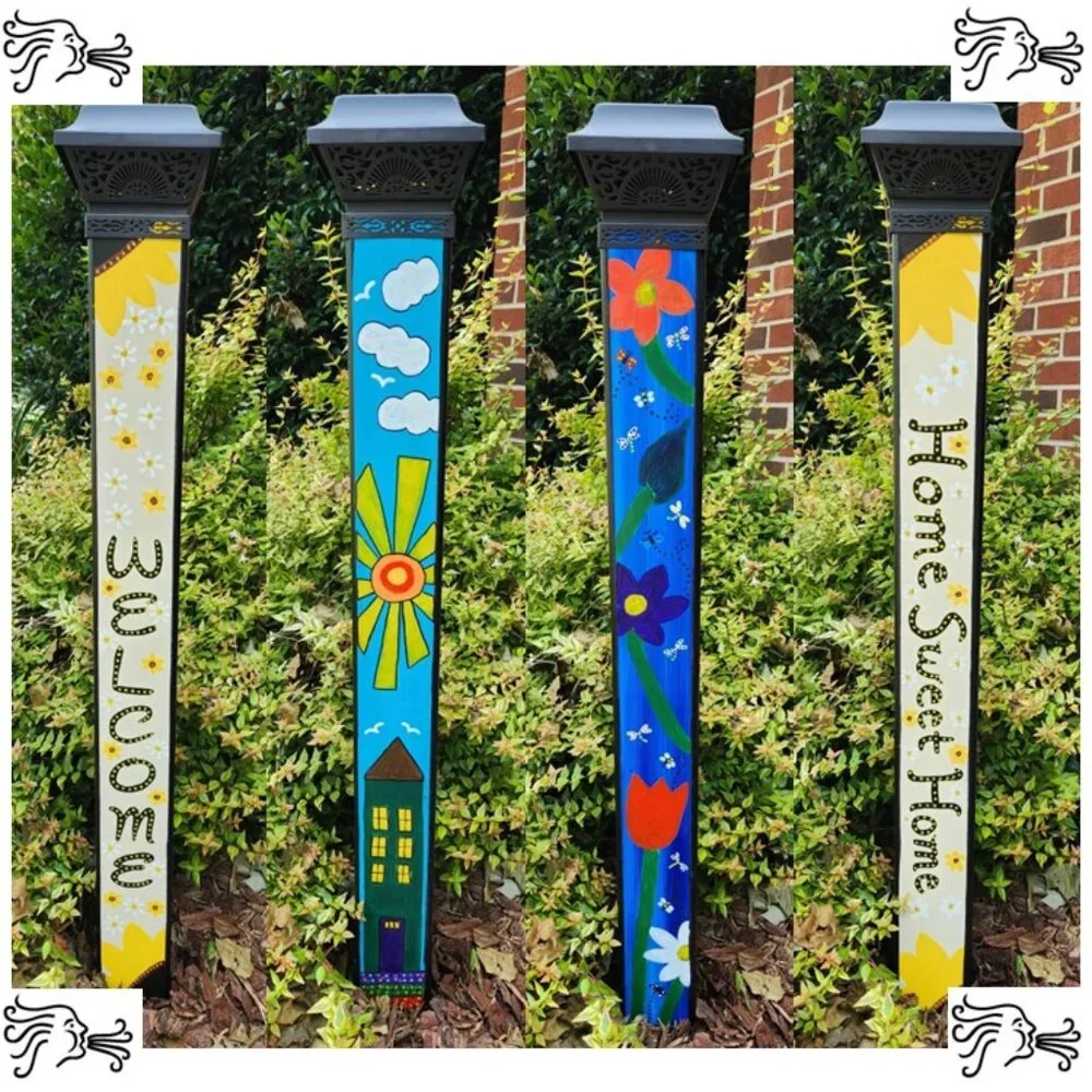 Garden Peace Pole Hand Painted Solar Light and Wire Stand Customized Yard Art